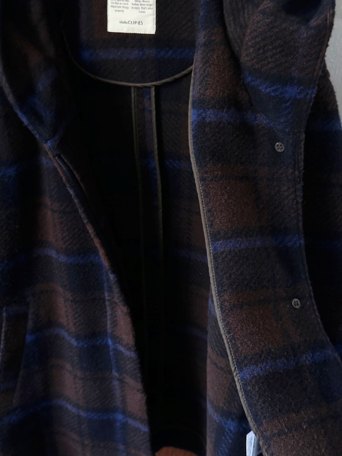 Felted wool blend hooded check coat 상품이미지4