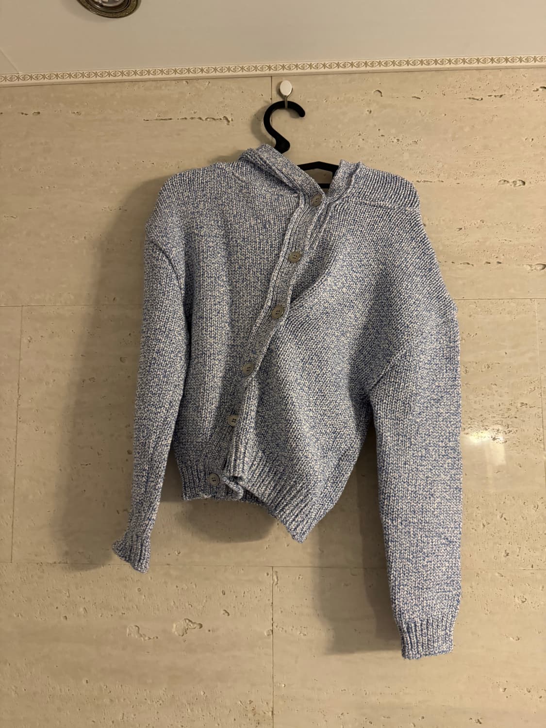 Leey diagnal hooded cardigan blue 상품이미지5