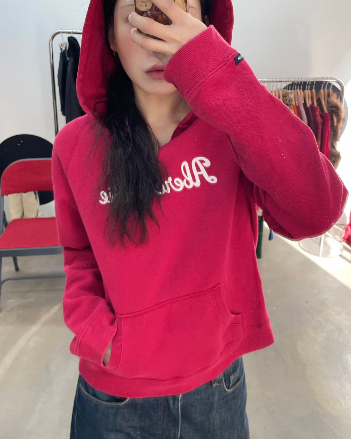 Abercrombie 레드 브이넥 후드 상품이미지1