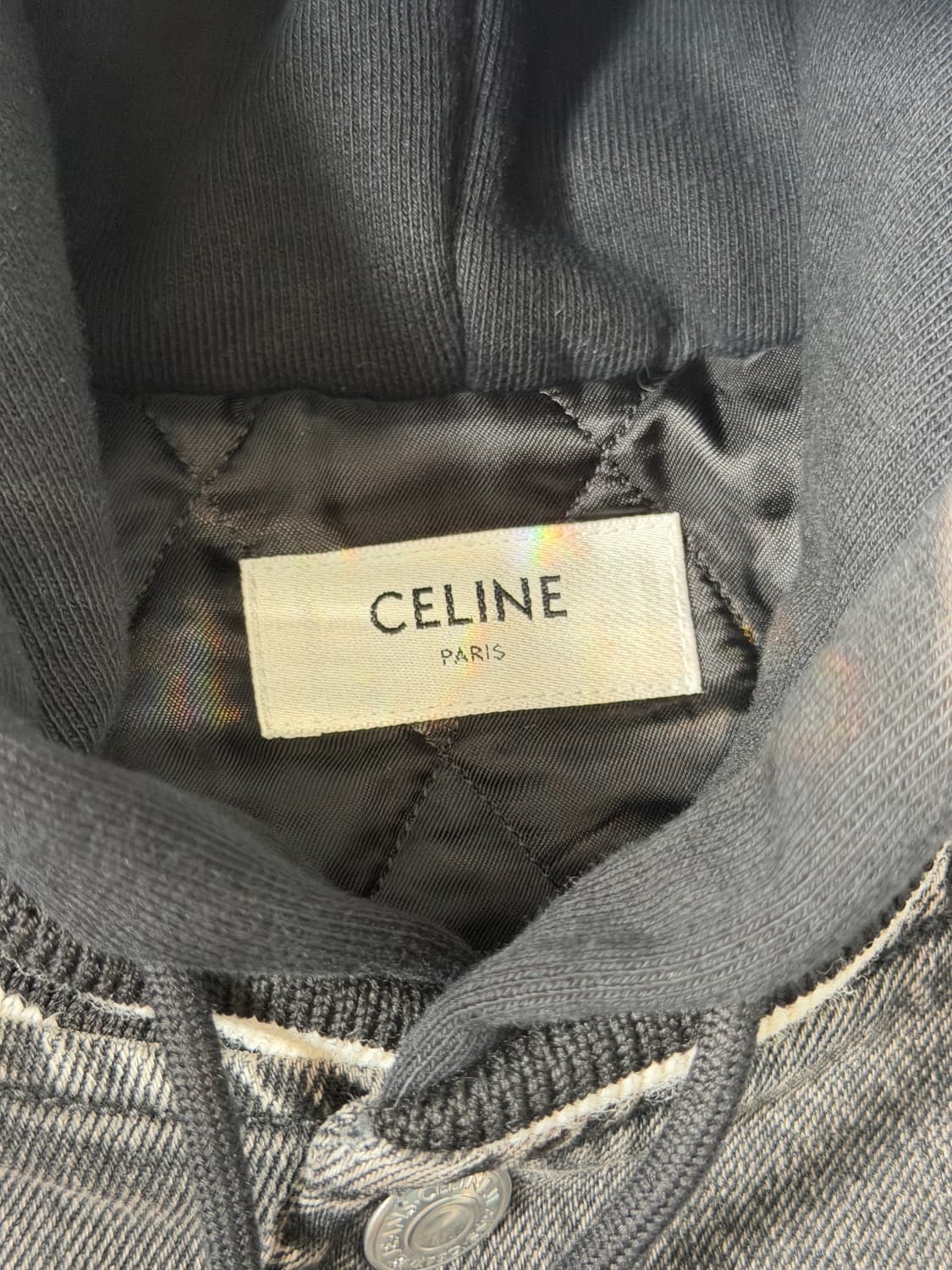 셀린느 C로고 흑청 데님 테디 후드 바시티 자켓 L 상품이미지2