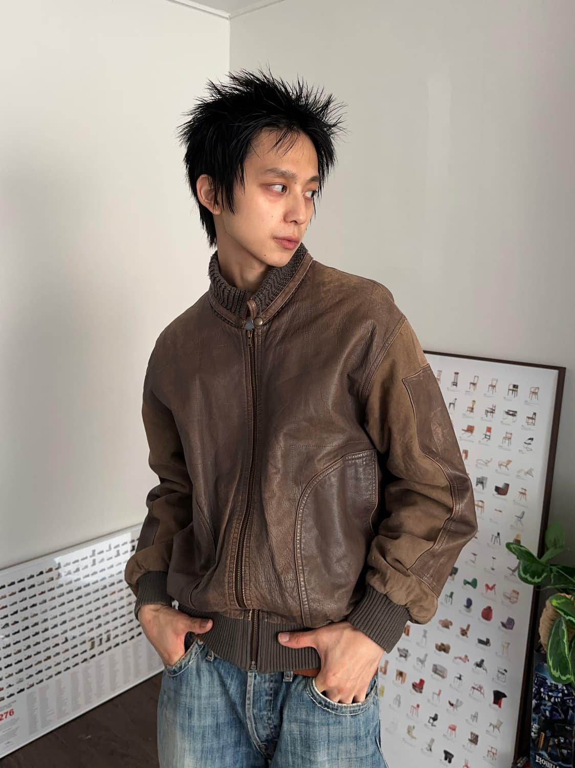 Hill Crest 니트리브 레더 봄버 상품이미지2