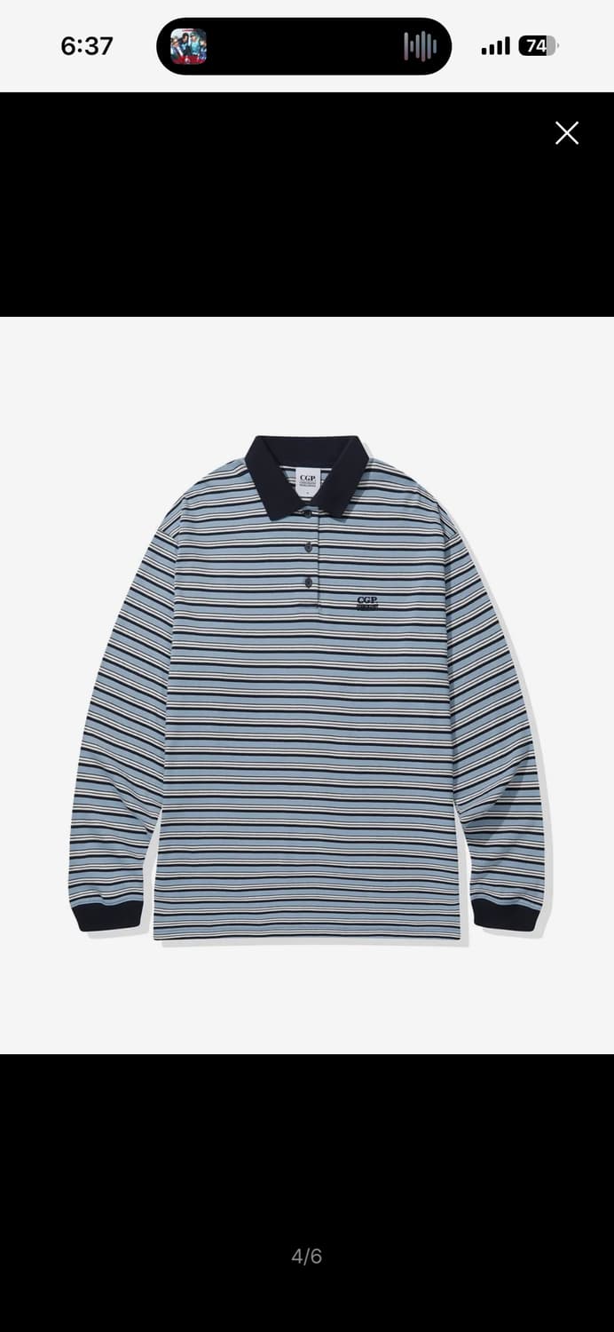 코드그라피 스몰 스퀘어 로고 배색 스트라이프 럭비티-스카이 블루 상품이미지2