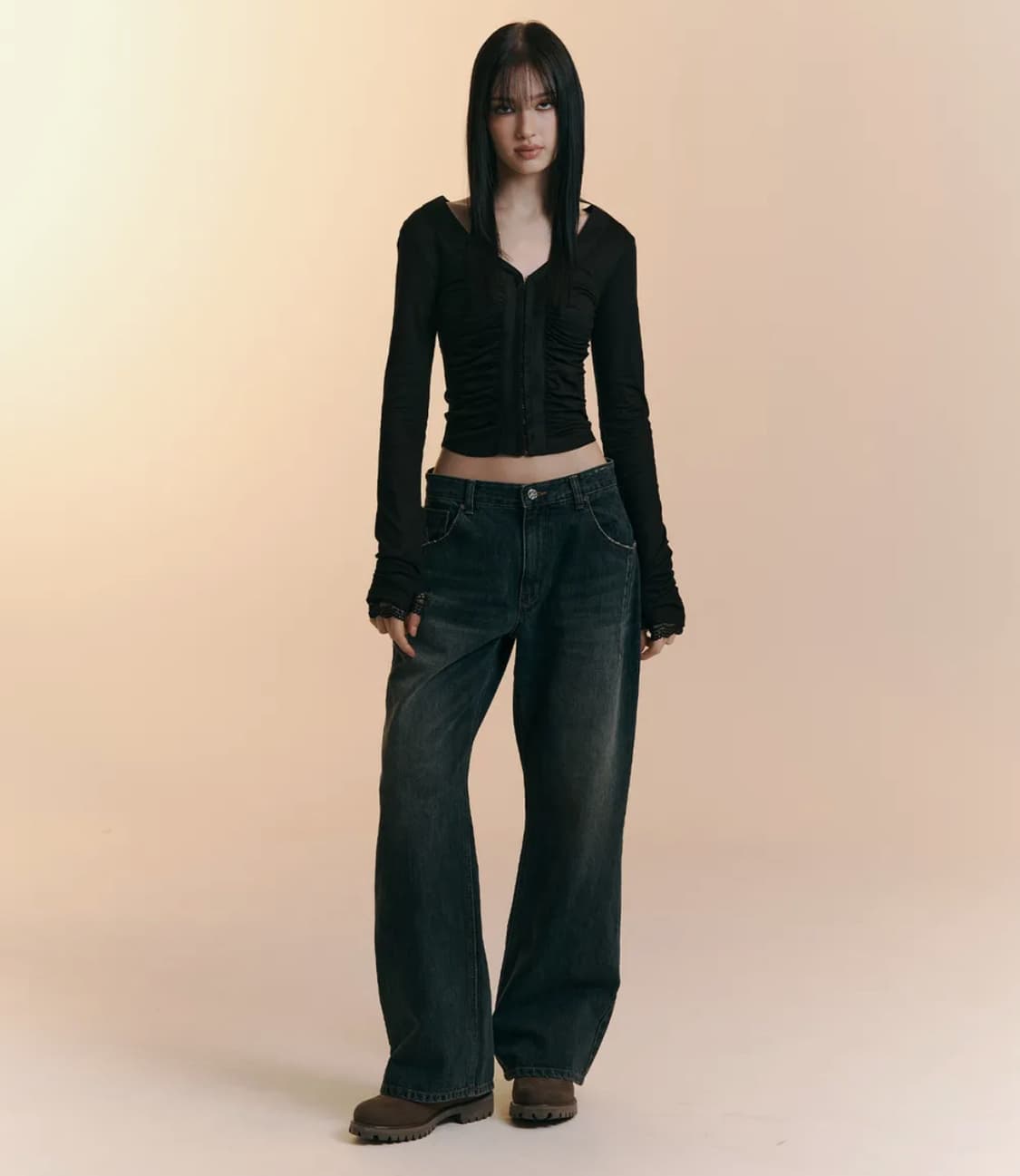 플리즈노팔로우 25Damaged Washing Wide Denim S 상품이미지2