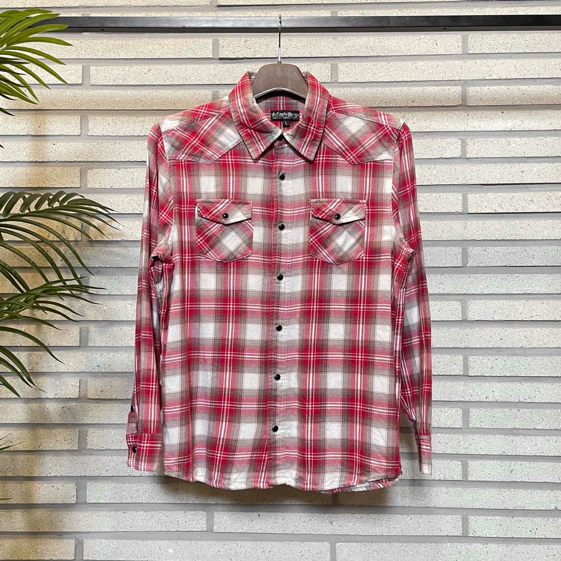 JPN VINTAGE 웨스턴 체크 긴팔 셔츠 스냅버튼 투포켓 디테일 핑크 상품이미지2