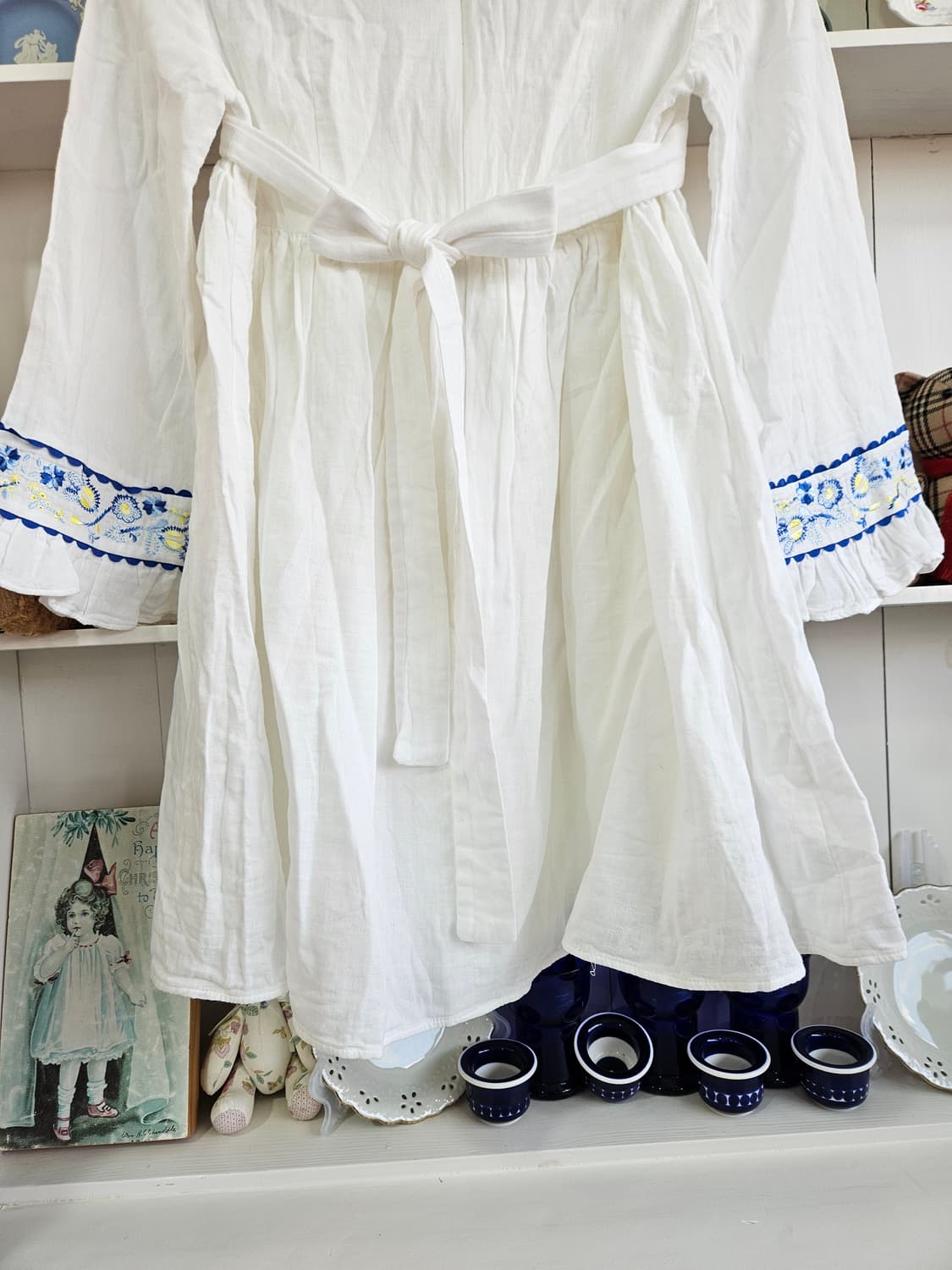 화이트 블루 자수 리본 원피스 상품이미지7