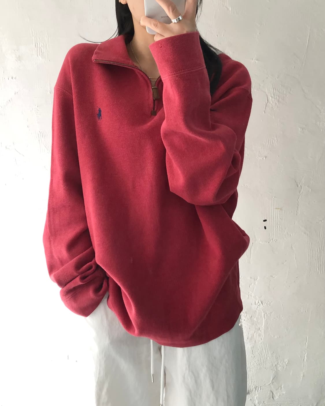  Polo 폴로 랄프로렌 코튼 코랄레드 하프집업  ﻿ 상품이미지1