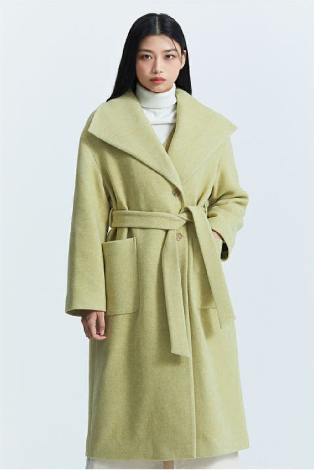 미쏘 MIXXO 카라 변형 빅카라 벨티드코트 (라이트그린)s사이즈 새제품 상품이미지1