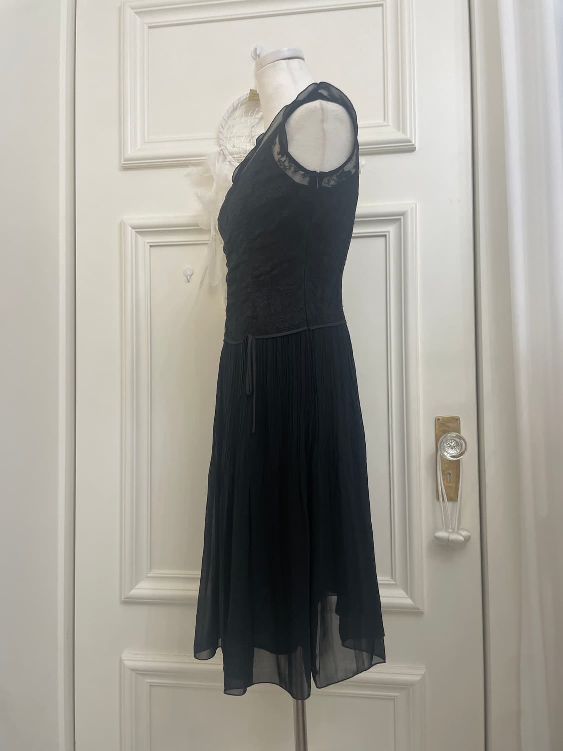 black lace shirring pleats bow opc 상품이미지2