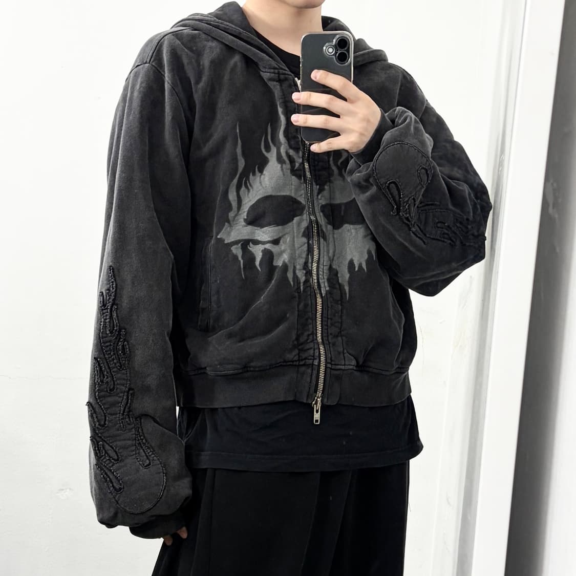 더 써든랩 유황염료 스컬 프린트 더블집업 후디 상품이미지3