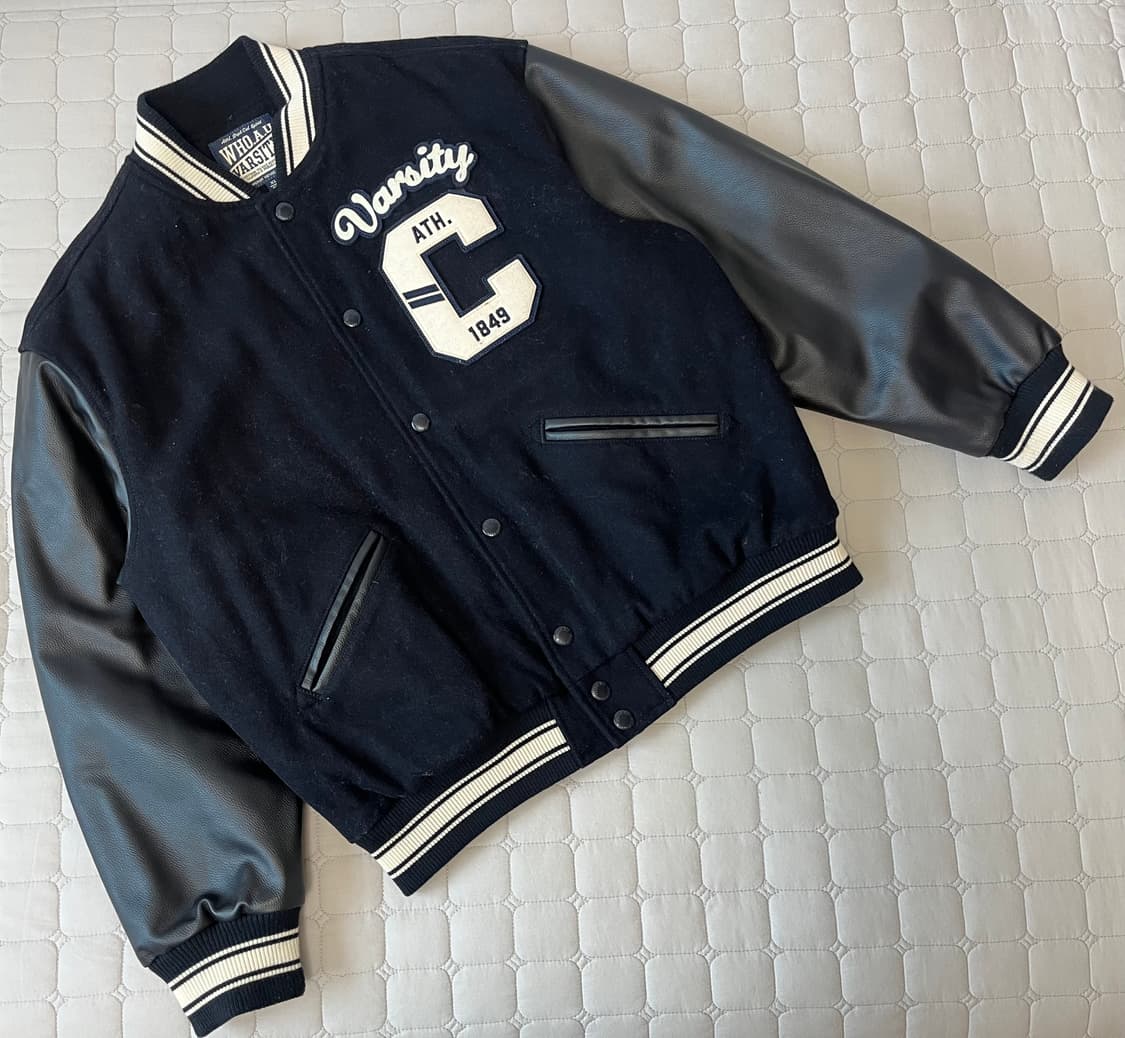 후아유 바시티 자켓 블랙 XL 상품이미지1