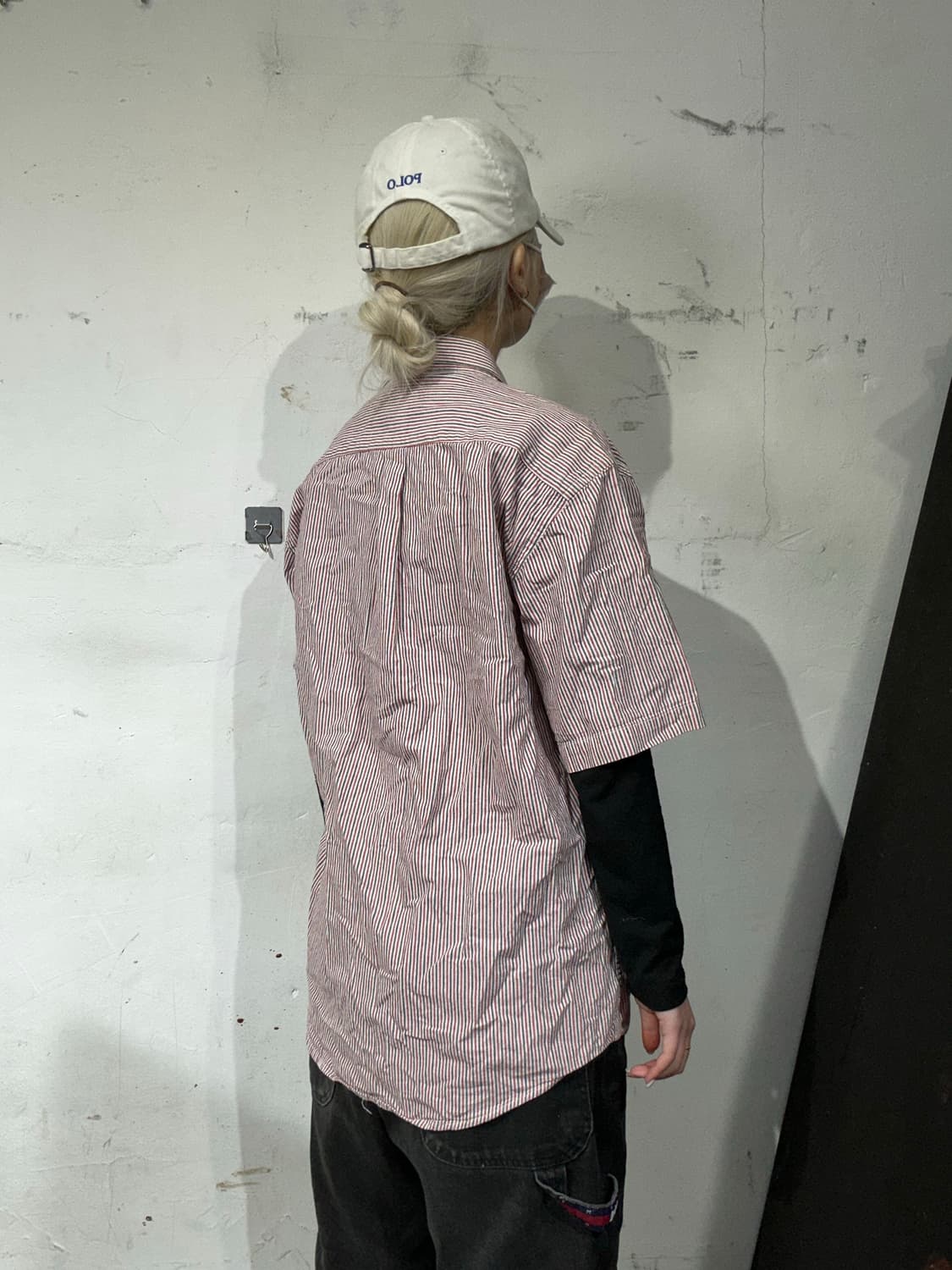 랄프 로렌 레드 스트라이프 오버핏 카라 반팔 셔츠 L 상품이미지3