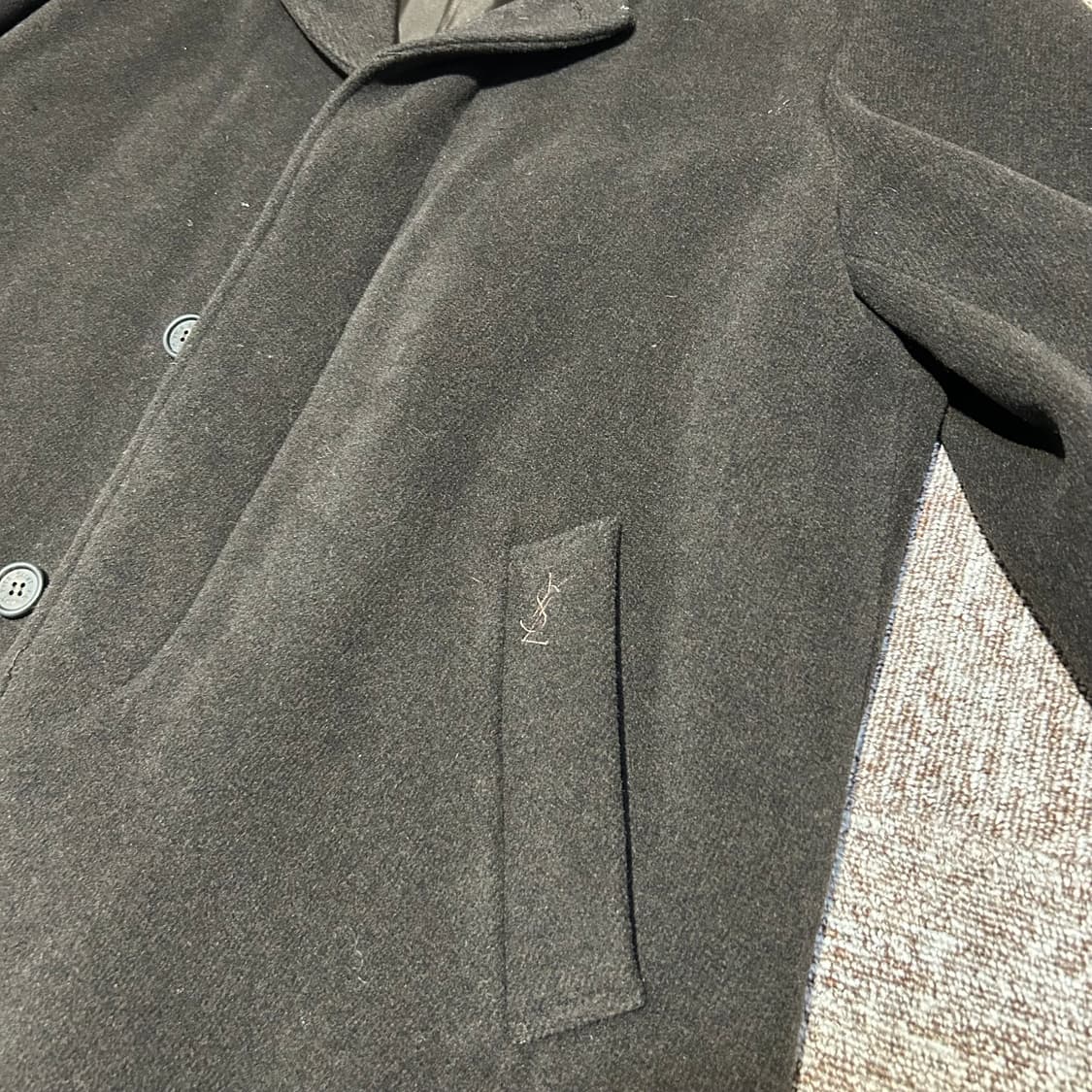 L) YSL 입생로랑 울 코트 싱글 미디움 코트 딥브라 상품이미지6