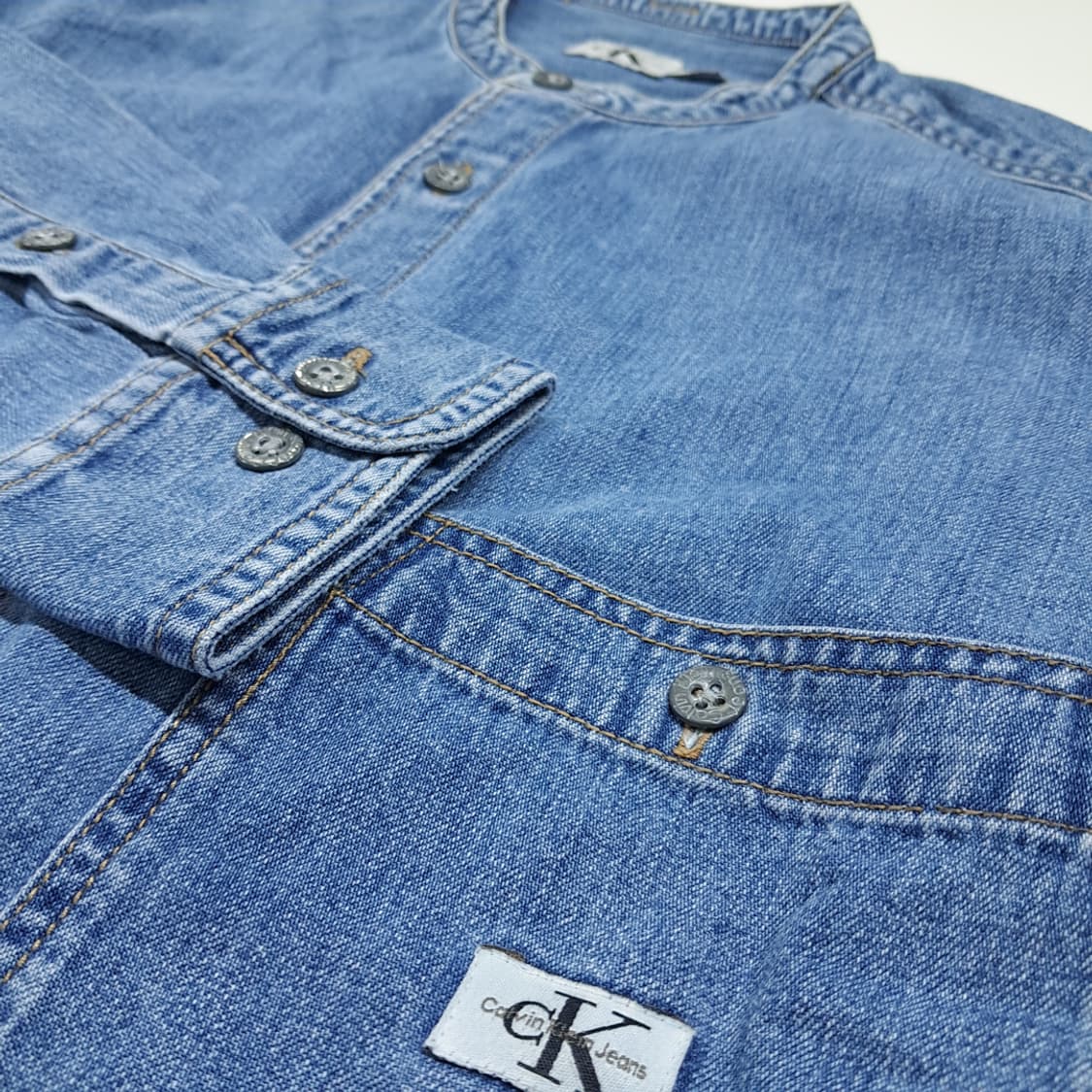 CL891 M 캘빈클라인 90s 홍콩판 차이나칼라 데님 셔츠 남방 상품이미지4