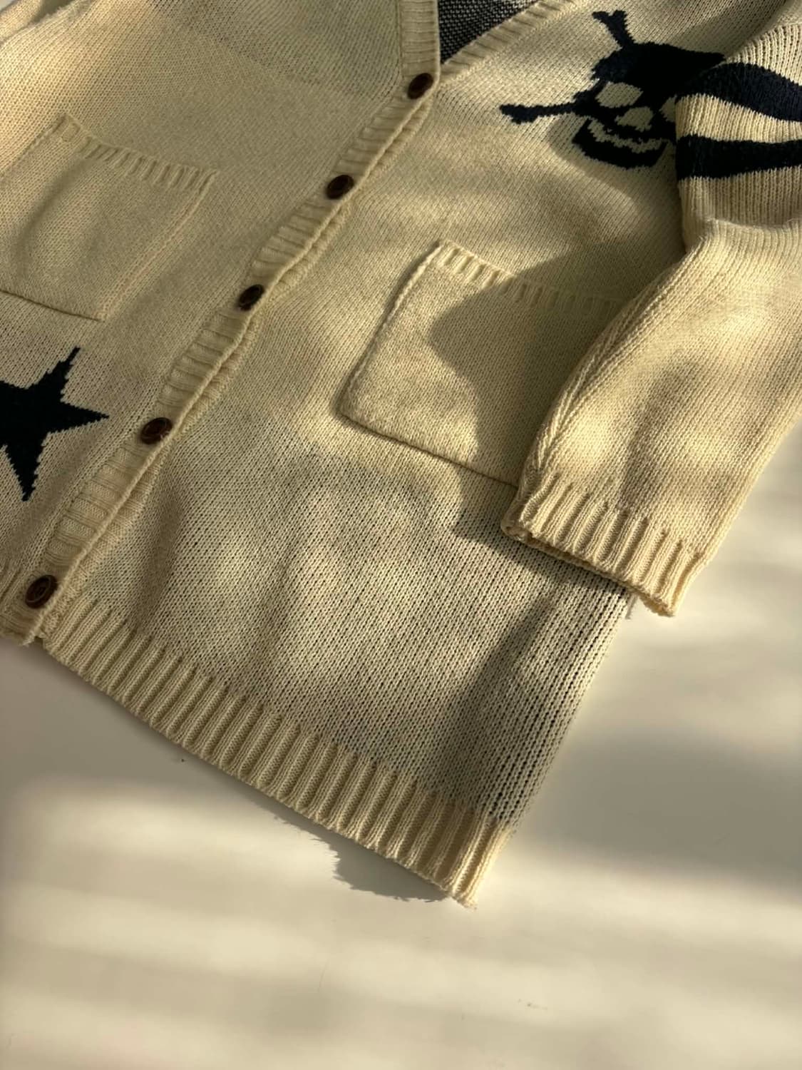 Japanese brand 본디지 해골 빈티지 울 니트 가디건 상품이미지4