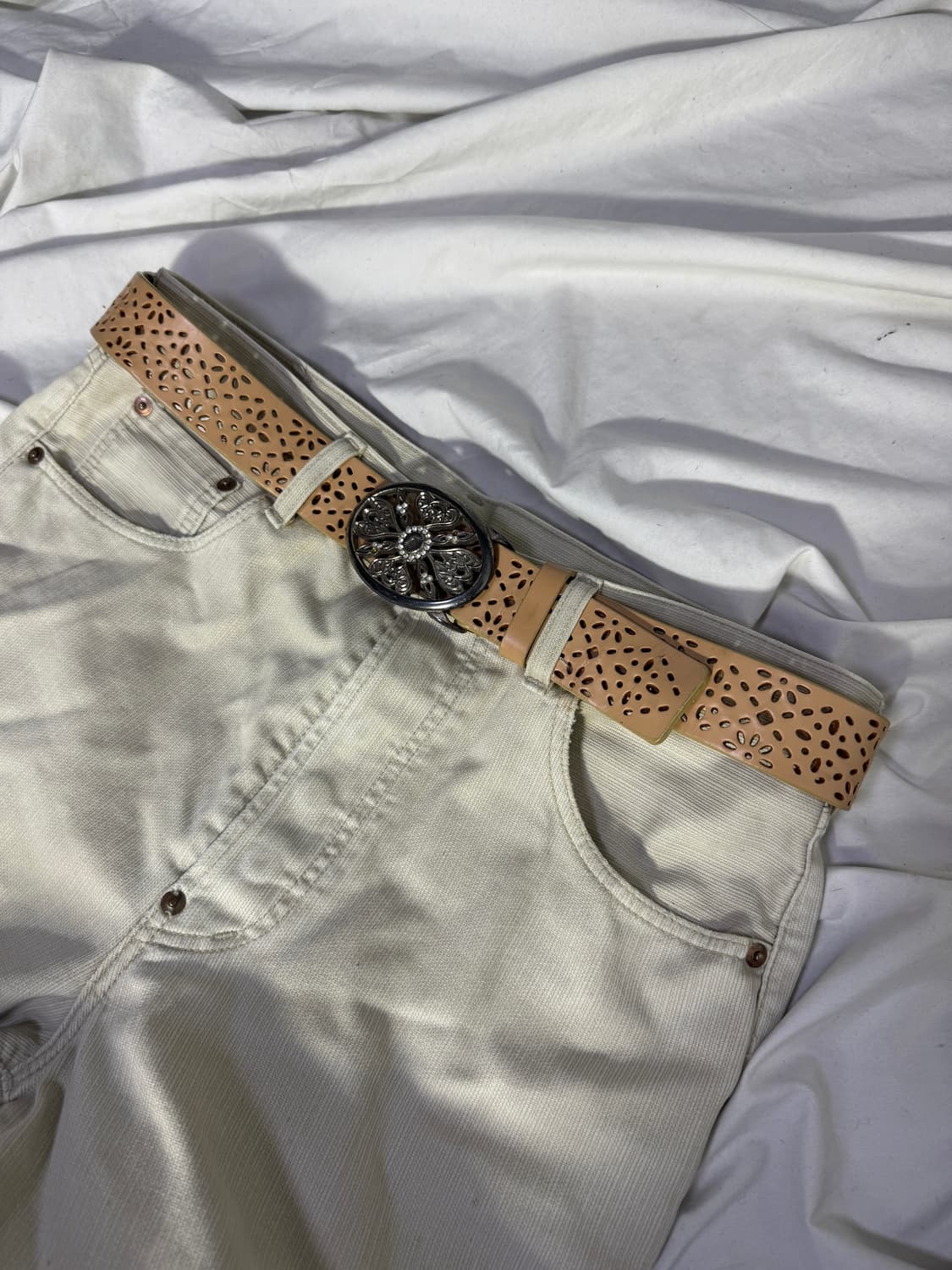 빈티지 오벌 웨스턴 버클 펀칭 레더 벨트 상품이미지2