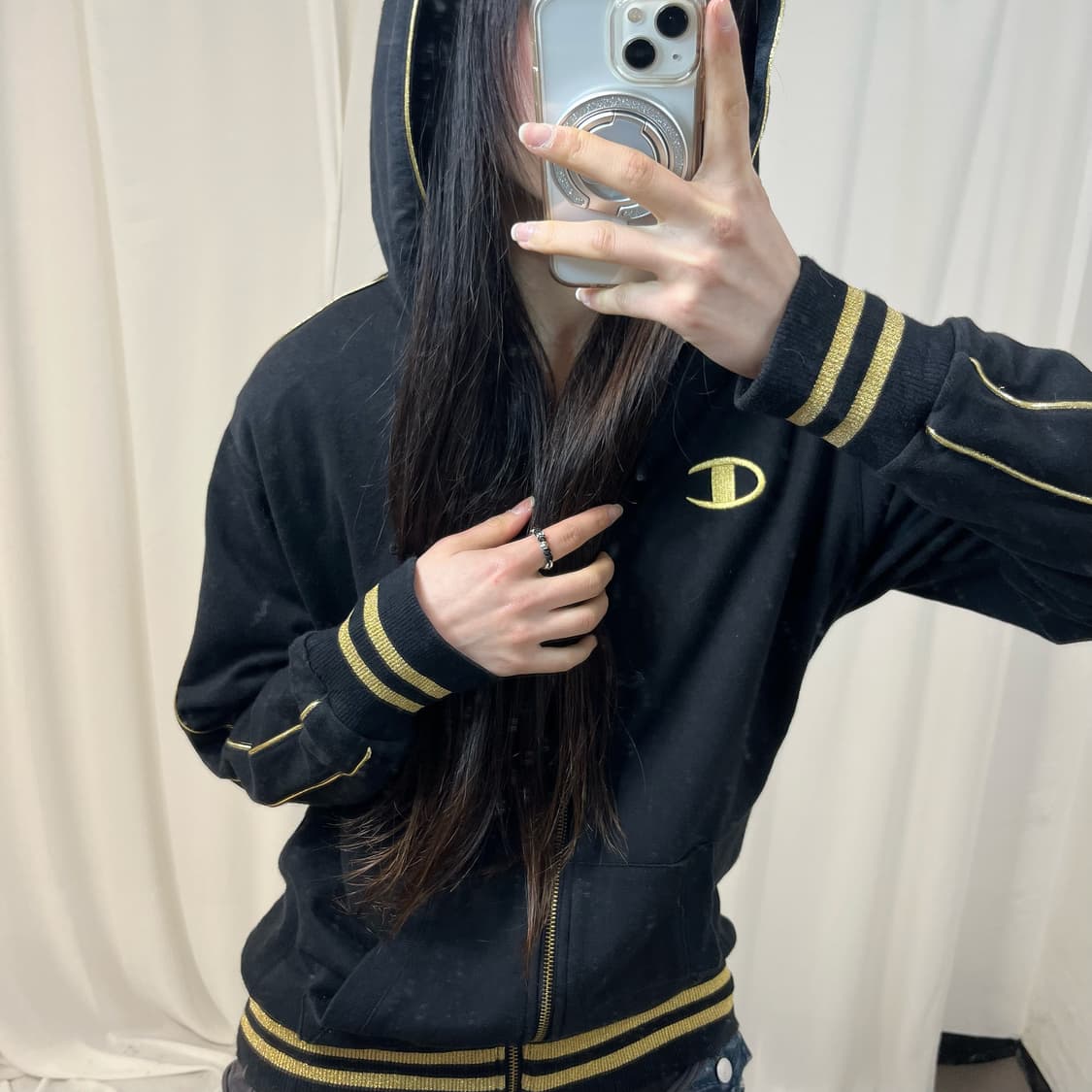 Champion black gold hood jersey 상품이미지3