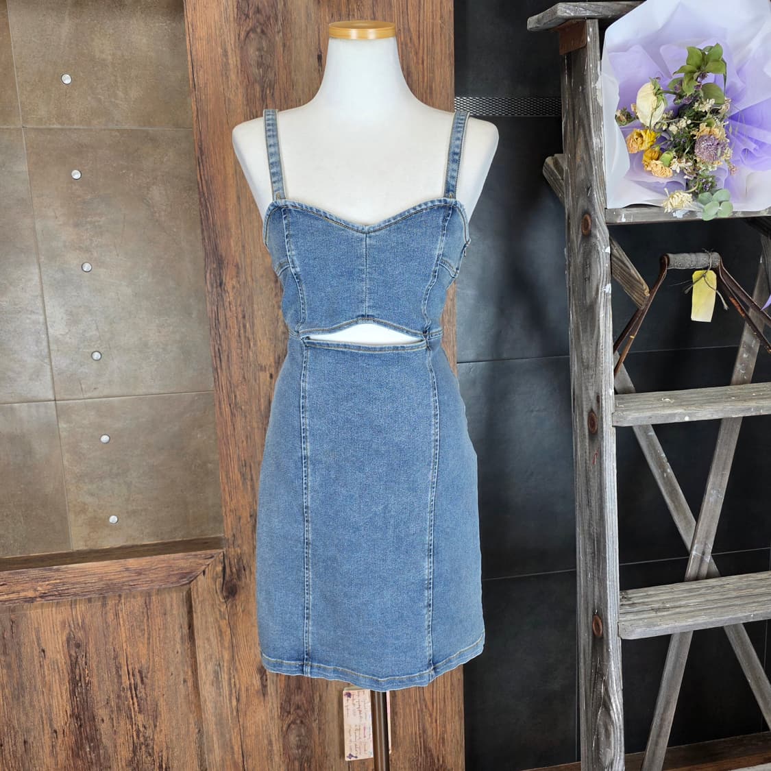 CUT OUT 데님 미니 원피스  상품이미지1