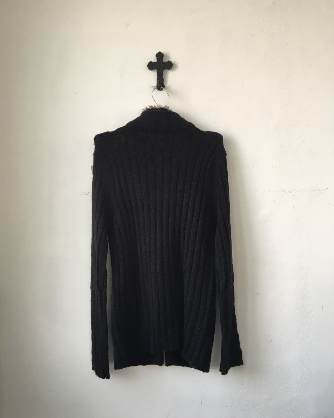 Fur layered belted knit zip up 상품이미지3