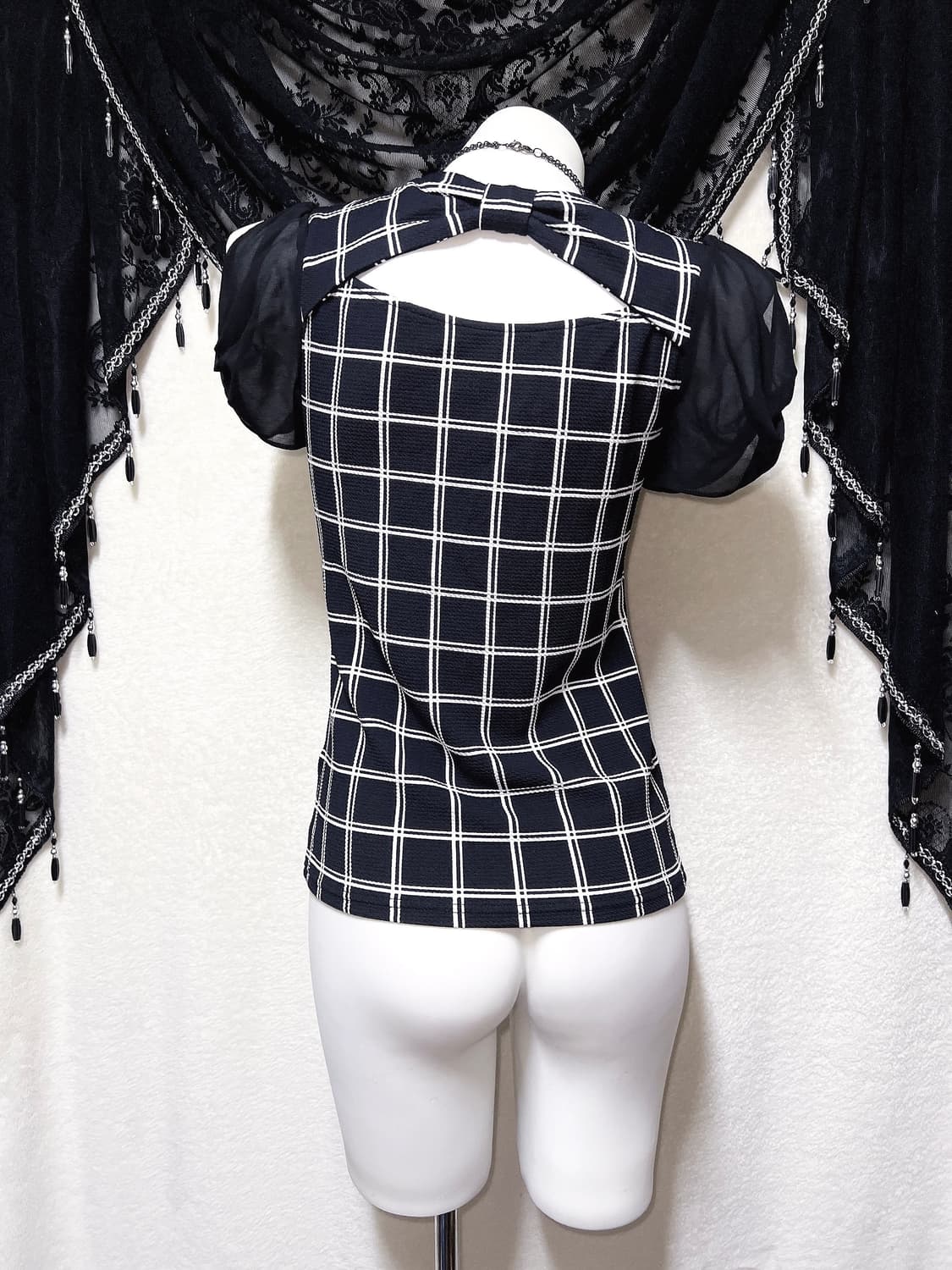 세실맥비 로맨틱갸루 백리본 숄더트임 로걀탑 오네 히메 러블리 핀터 반팔 상품이미지8