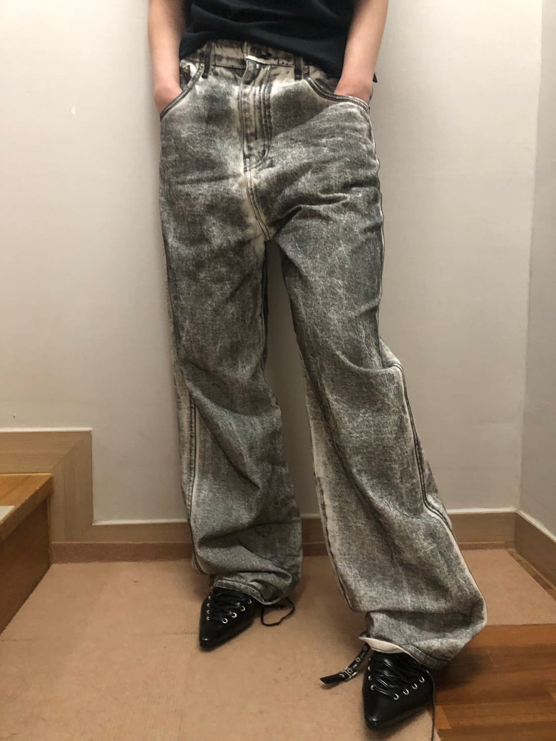 빈티지 블랙 앤 화이트 코팅 진 상품이미지4