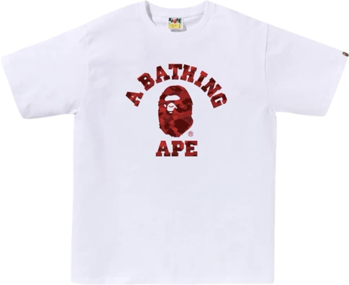 베이프 컬러 카모 컬리지 티셔츠 화이트 레드 상품이미지1