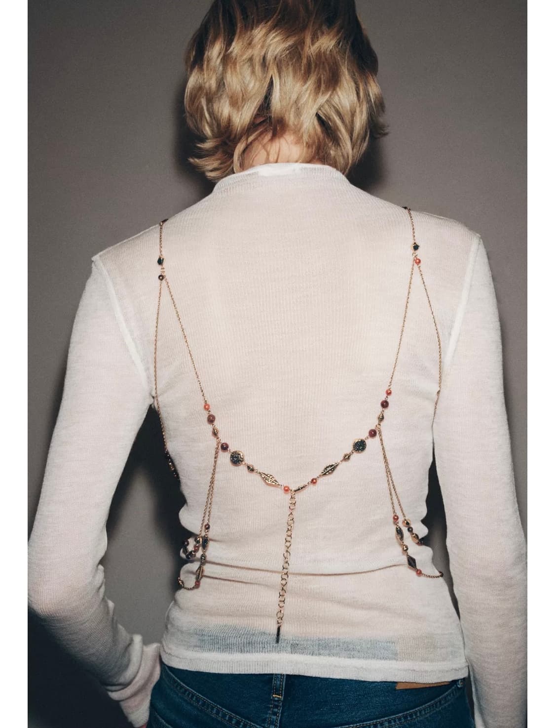 (새상품) ZARA 메탈릭 비즈 장식 바디 체인 상품이미지4