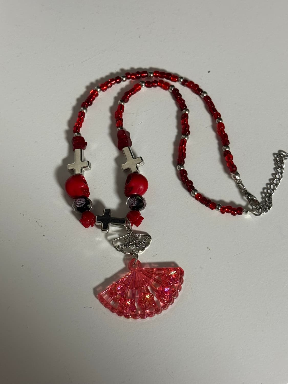 동양풍 오리엔탈 레드 부채 크로스 목걸이 상품이미지6