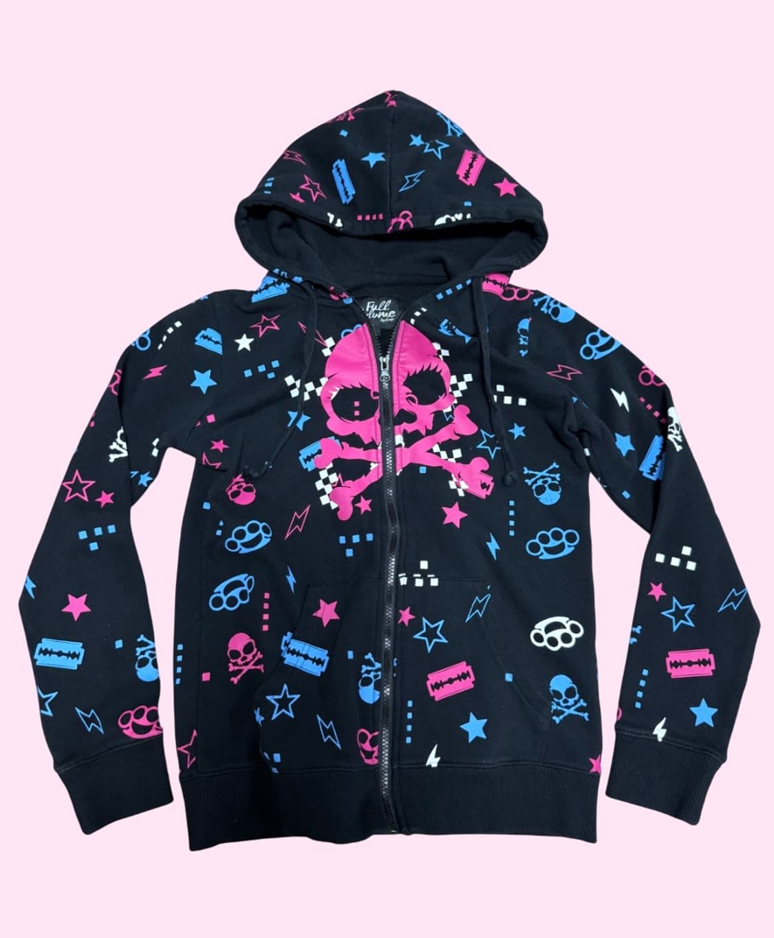 블루+핑크 스컬 후드집업 상품이미지1