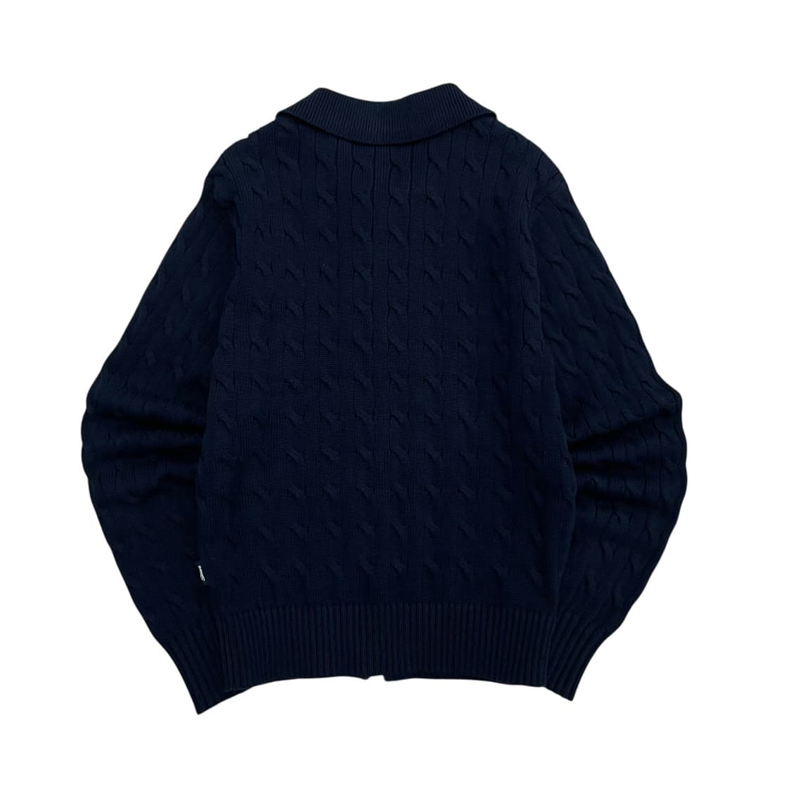 후아유 곰돌이로고 네이비 카라 꽈배기 니트집업 S 상품이미지3