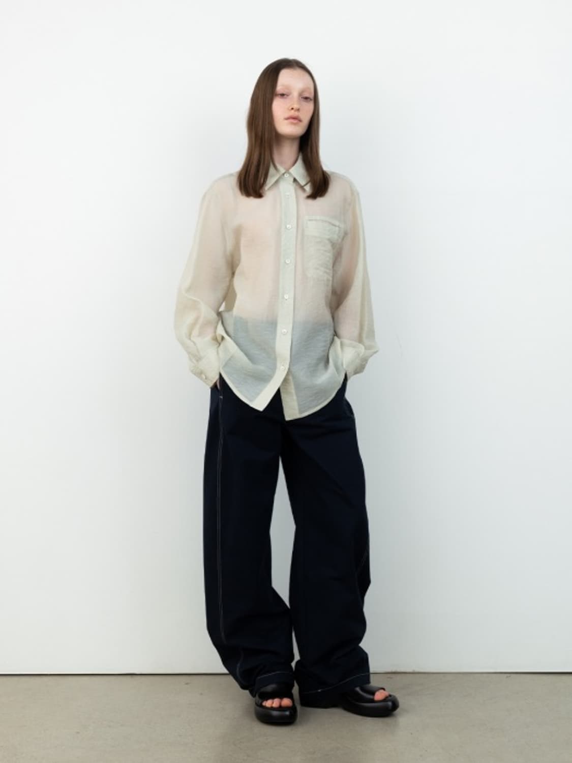 레이스 See-Through Pocket Shirt_Light Khaki 상품이미지2