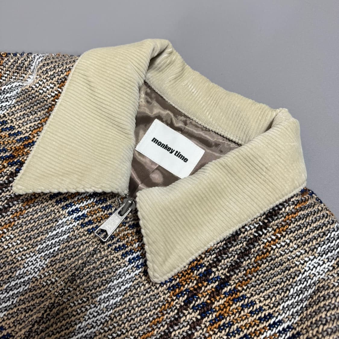 몽키타임 21AW 믹스 체크 패턴 폴리에스터 혼방 고블린 집업 워크 자켓 상품이미지3