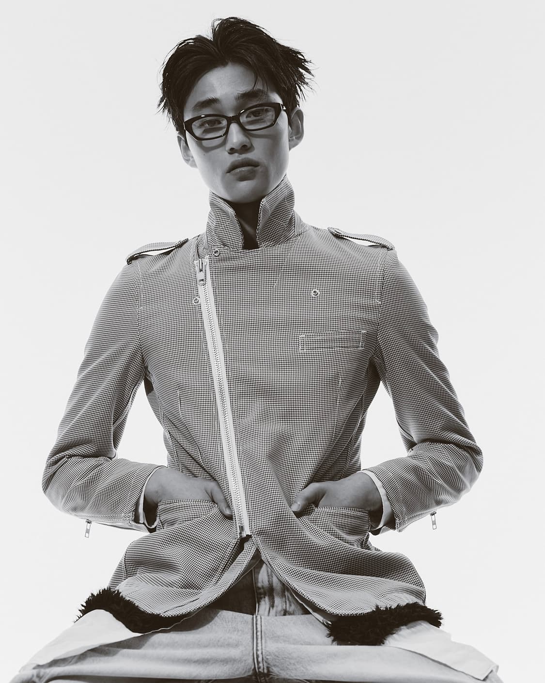 꼼데가르송 옴므 플러스 하운드투스 사선 체크 라이더자켓 S 상품이미지1