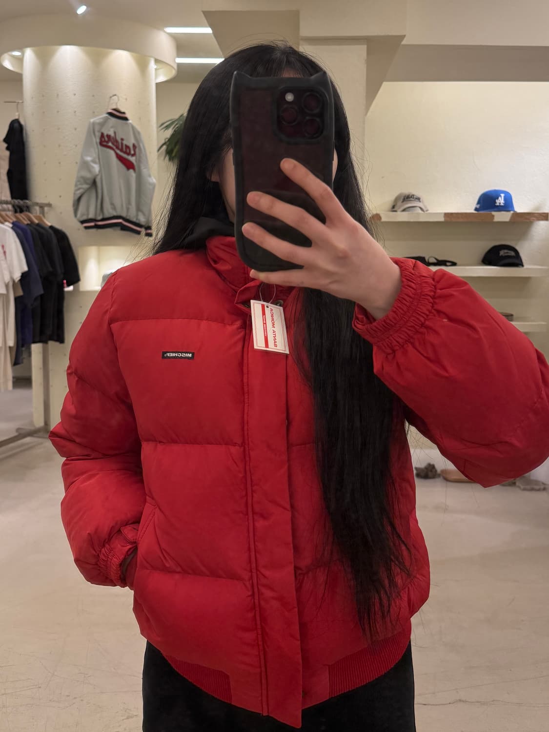 미스치프 빅로고 레드 패딩  U15 상품이미지1