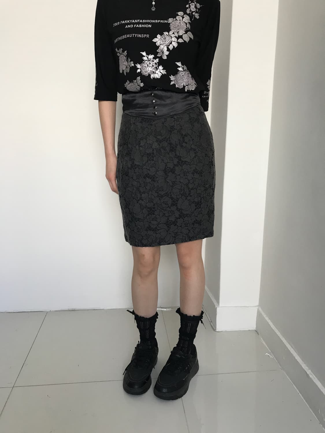 (Vintage)Flower black sleeve t 상품이미지4