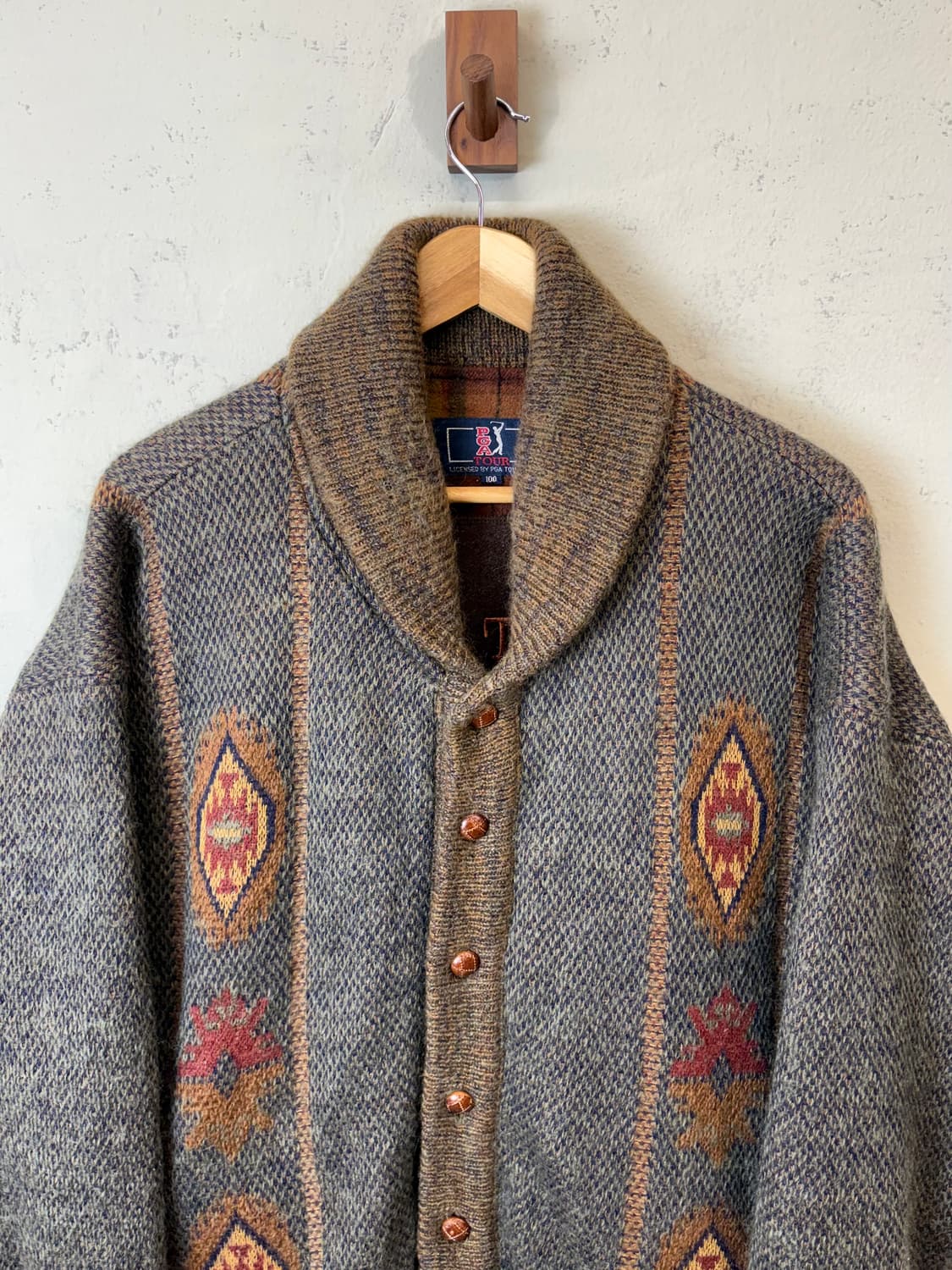 빈티지 숄카라 패턴 울 가디건 자켓 상품이미지5