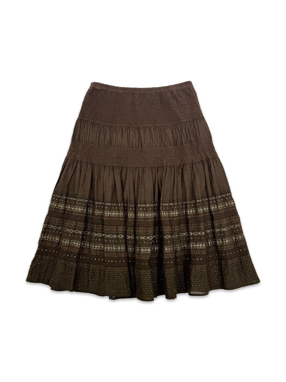 빈티지 브라운 레이스 플레어 미디 스커트 상품이미지1