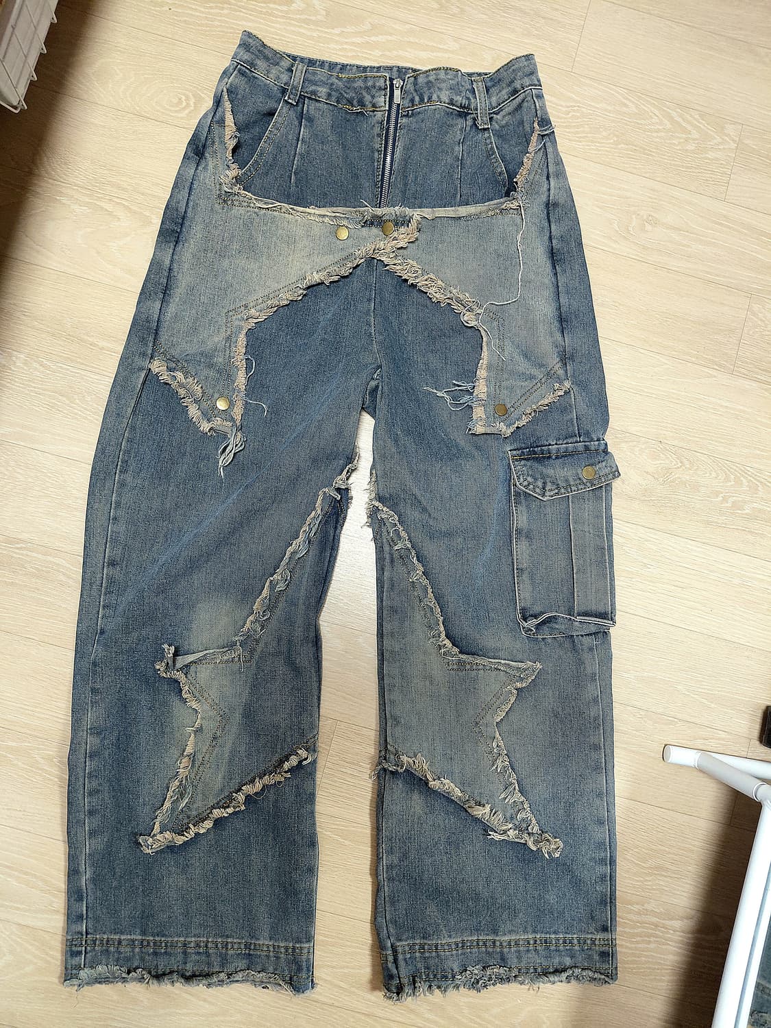 빈티지 펑크락 워싱 스타 카고 데님팬츠 상품이미지6
