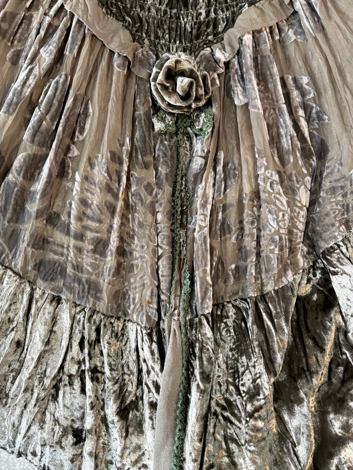 빈티지 엔틱 벨벳 레이어드 셔링 레이스 롱 스커트 상품이미지8