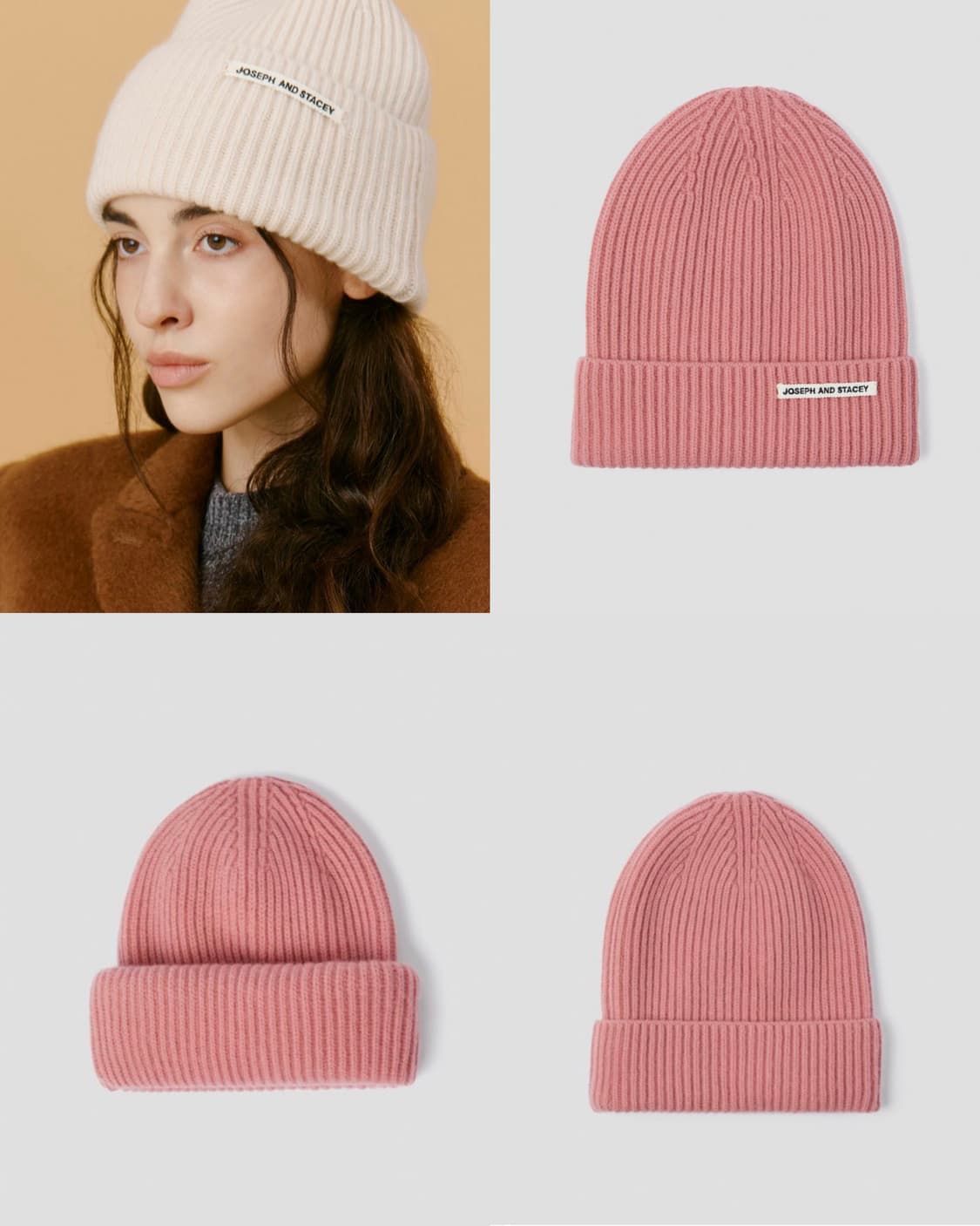 조셉앤스테이시 캐시미어 볼륨 비니 모자 핑크 상품이미지3