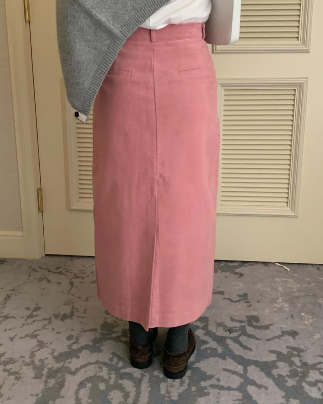 (PYT)프리티영띵 펄 단추 골덴 코듀로이 롱 H라인 스커트 핑크 S 상품이미지3