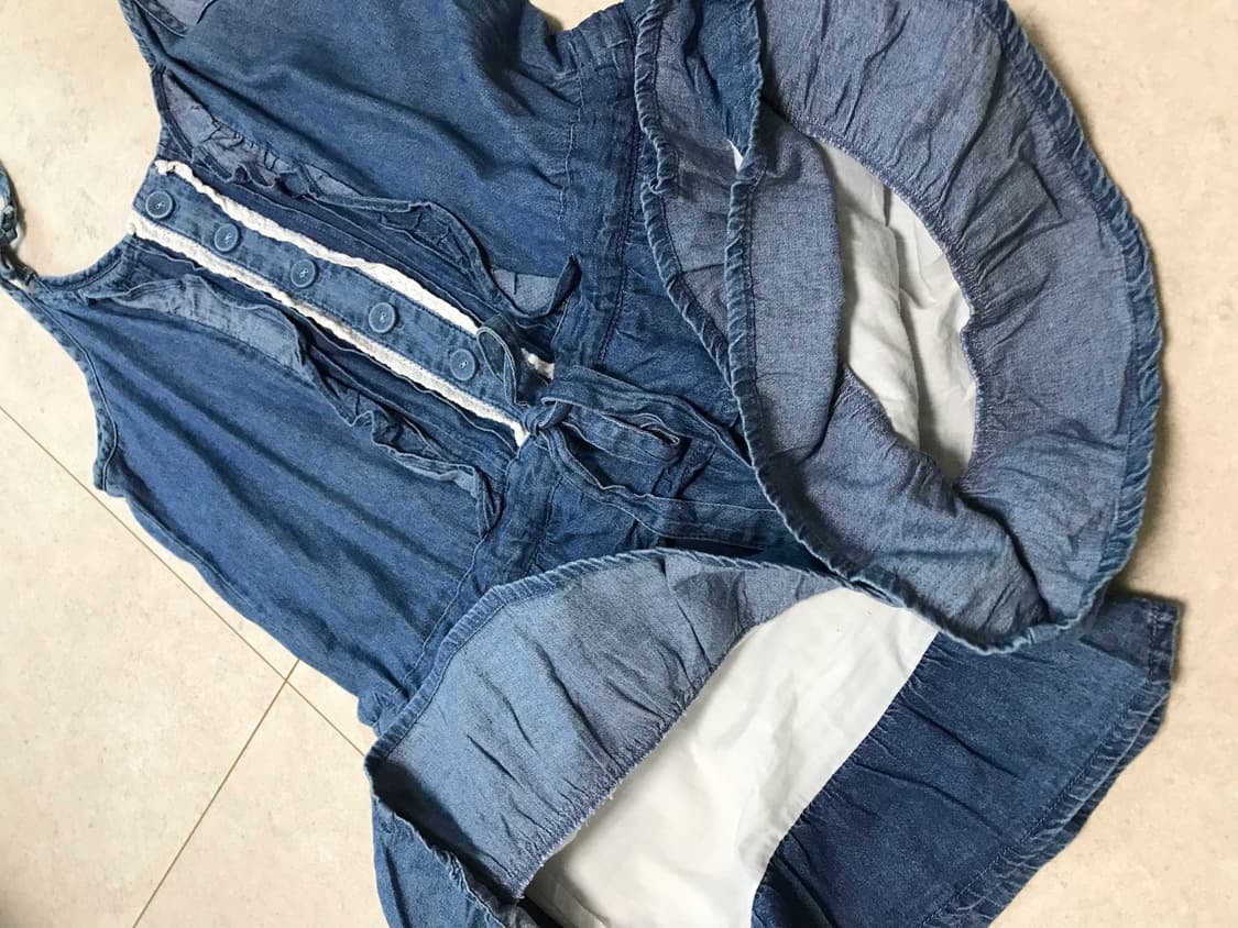 빈티지 모리걸 하구미 캉캉 데님 레이스 원피스 멜빵 상품이미지3