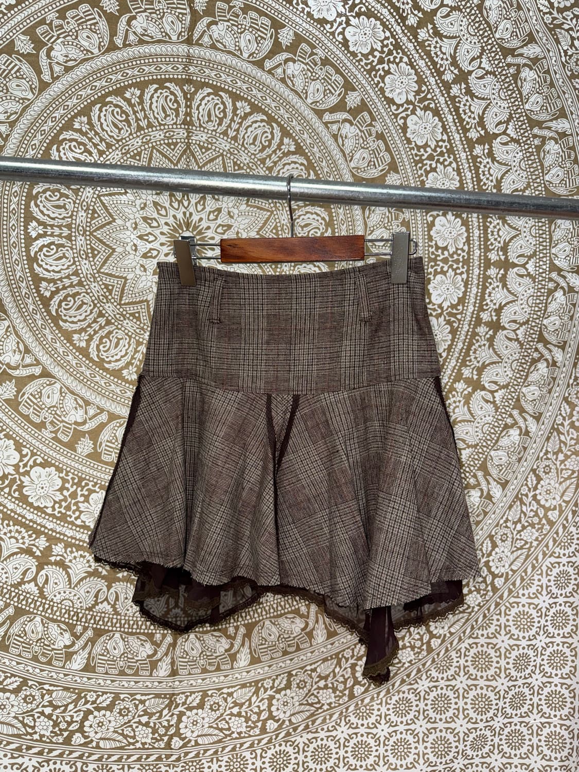 빈티지 여성 모직 체크 언발 미니스커트  상품이미지3