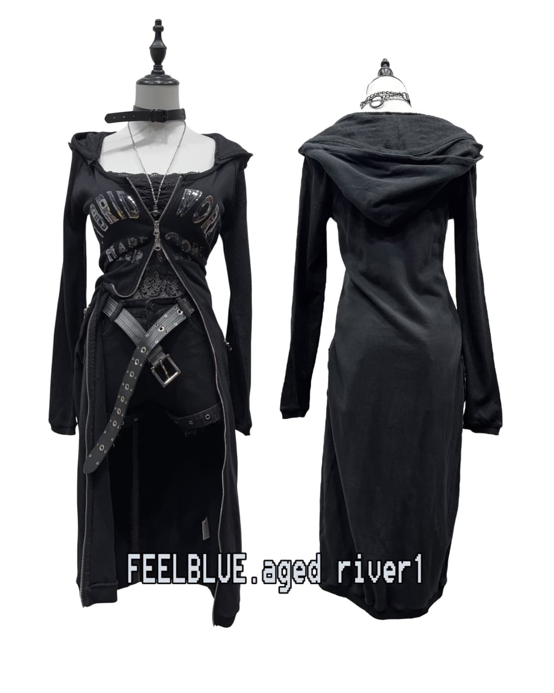 Gothic Hood Long Dress 고스펑크 3pcs 코디세트 상품이미지1
