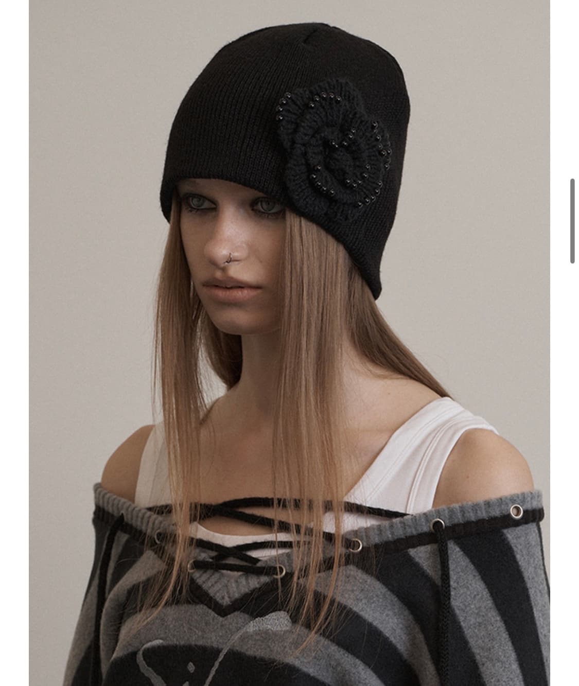 셋업이엑스이 비니 PEARL CORSAGE BEANIE - bk 상품이미지1