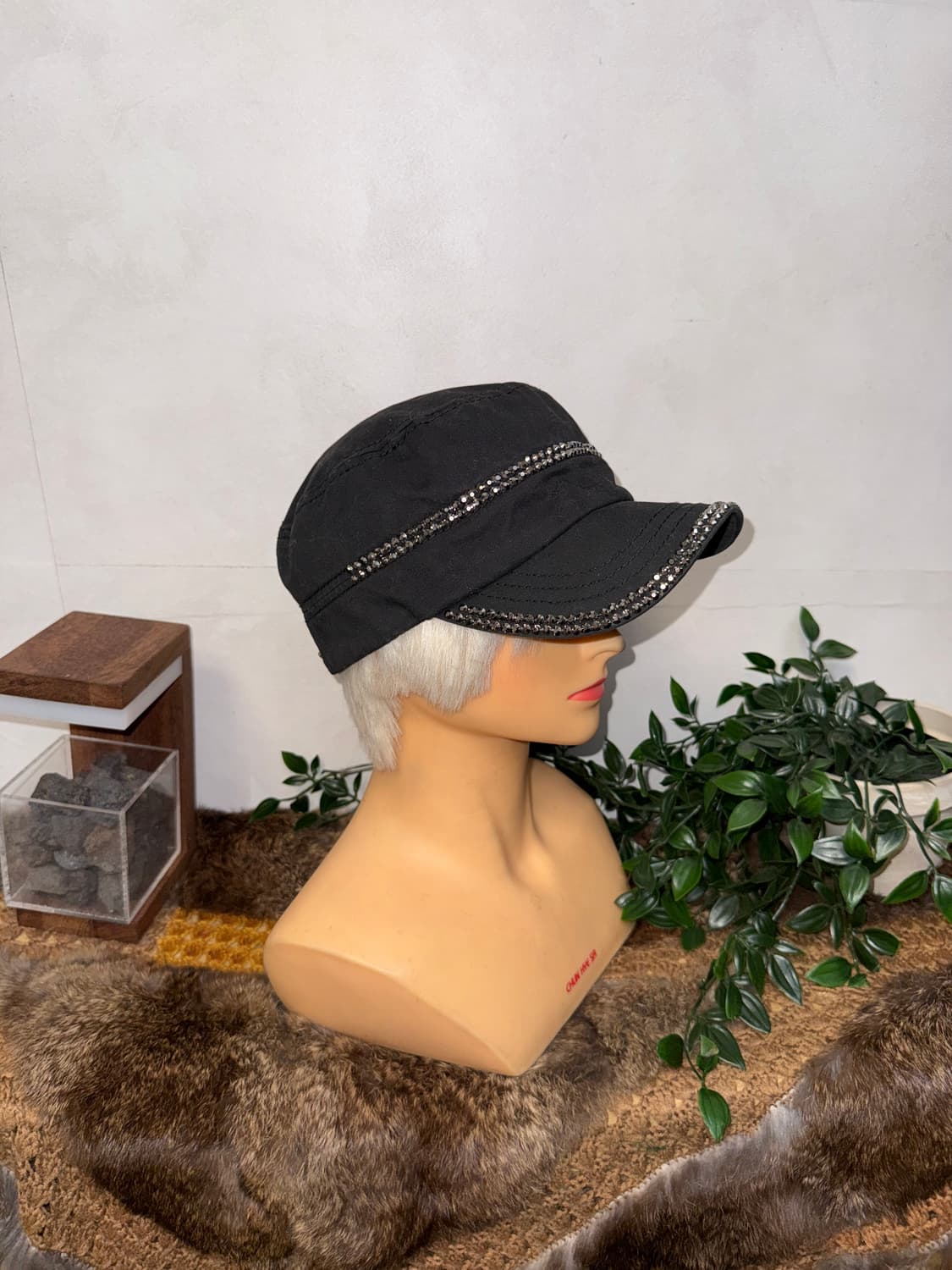 Black bold stud zipper military cap 상품이미지4