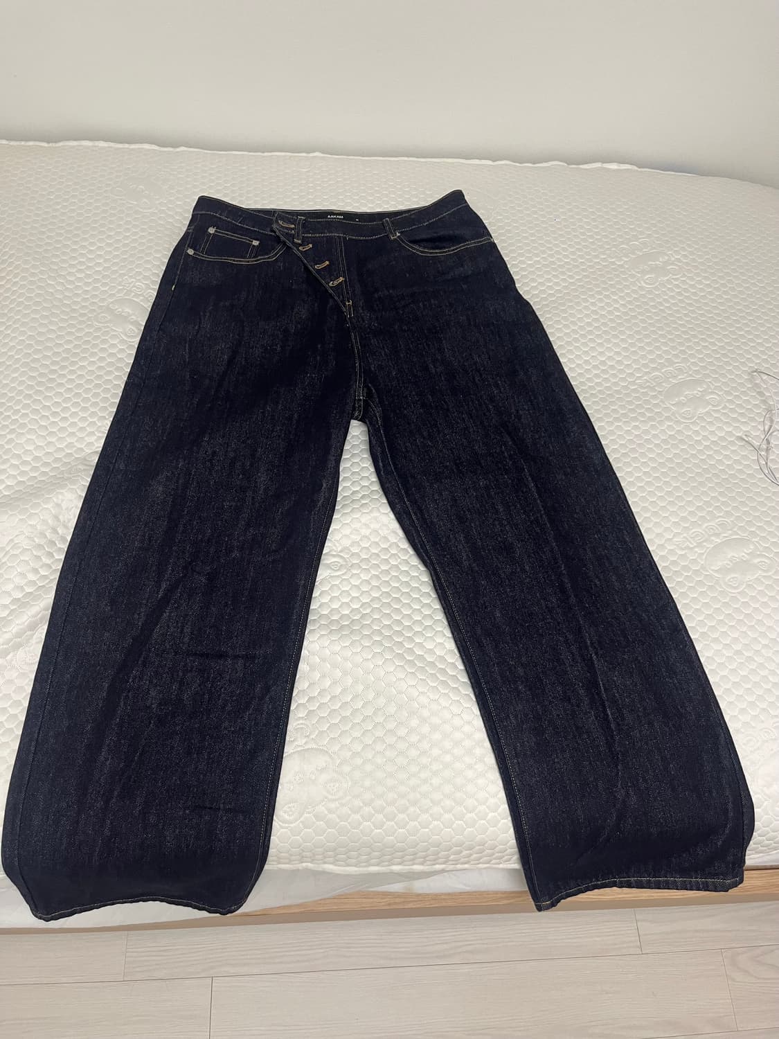 Oblique Button Denim Pants Dark Blue 상품이미지3