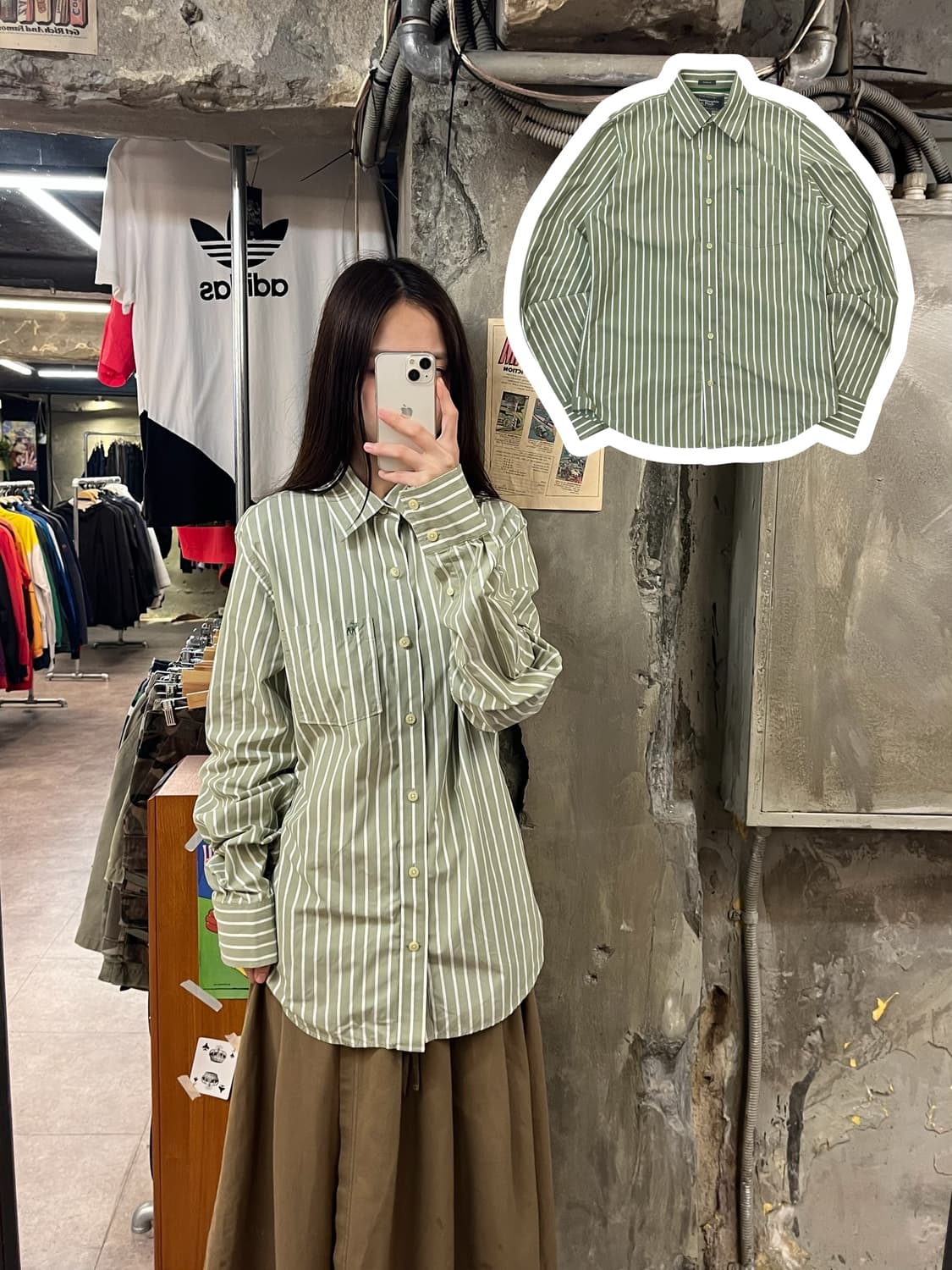 아베크롬비 스트라이프 셔츠 그린 M #csz1348 상품이미지1
