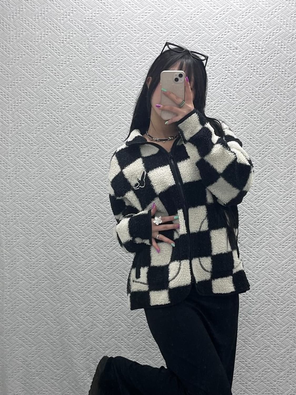 와릿이즌 비케이브 와키윌리 엔젤 체크 양털 플리스 자켓 S C07175 상품이미지1