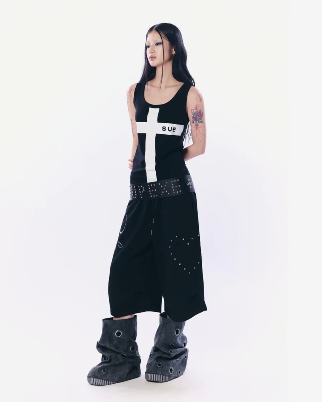 셋업이엑스이 LOGO STUDDED TIE BELT / BLACK 상품이미지2