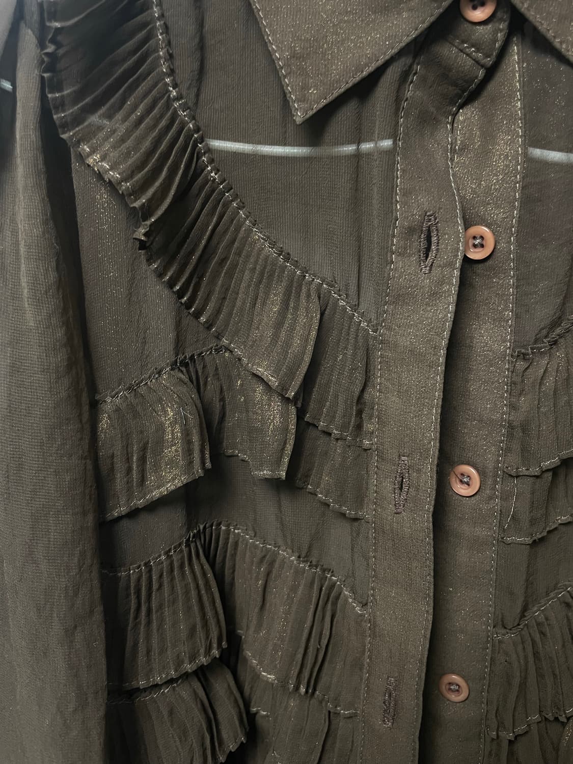 모리걸 브러운 쉬폰 레이어드 롱 블라우스 시스루 빈티지  상품이미지3